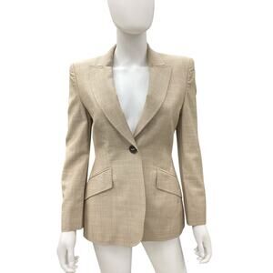 Escada Blazer Women’s Size S New Wool Silk Linen Blend Beautifully Tailored Tan